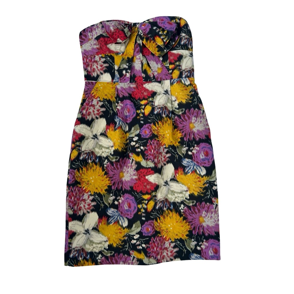 Moulinette Soeurs Anthropologie Floral Bow Strapless Mini Dress Size 4 Pockets